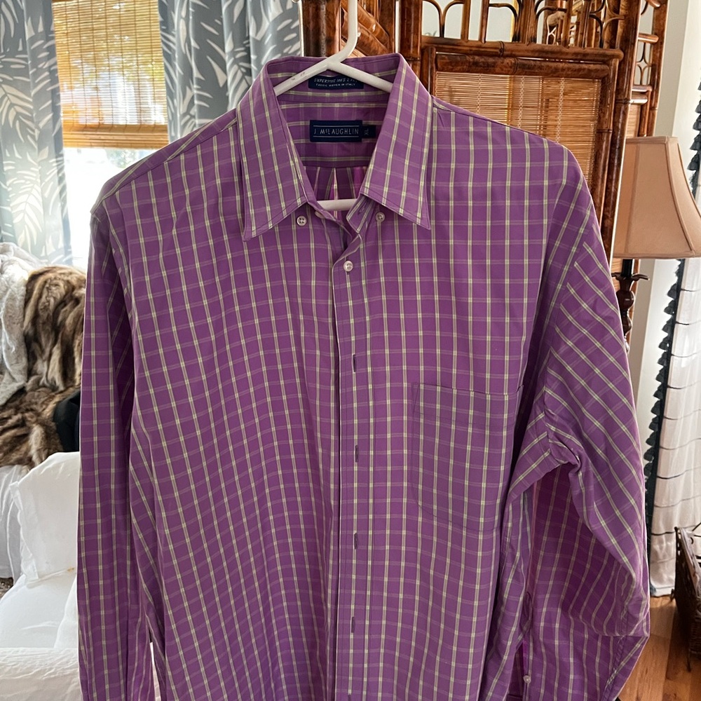 J. McLaughlin Purple Casual Button Down Shirt with Classic Plaid